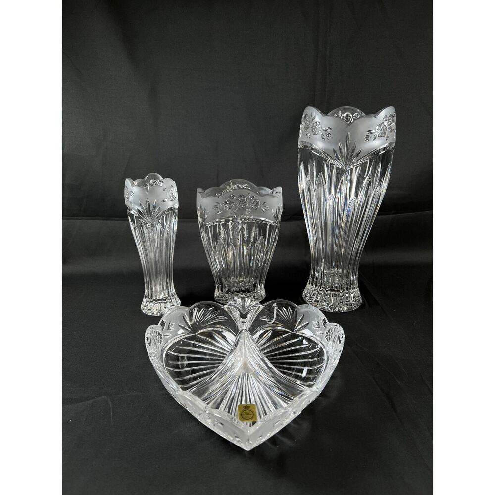 Vintage Bleikristall 24% Lead Crystal GERMAN Vase Tray glass clear cup wineglass
